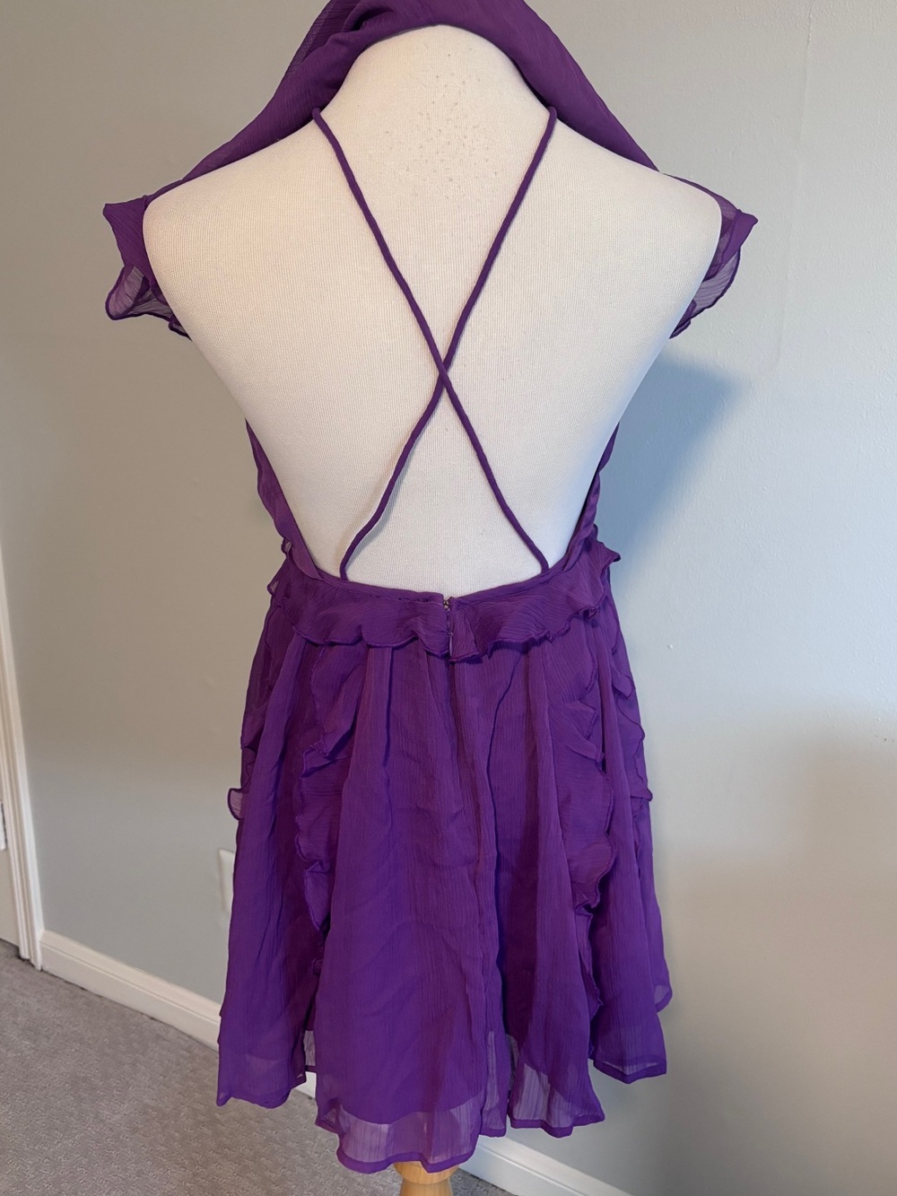 ASOS Purple Ruffle V-Neck Mini Dress - Picture 5 of 5